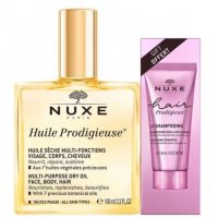 NUXE Huile Prodigieuse olio idratante viso corpo e capelli 100ml con shampoo omaggio