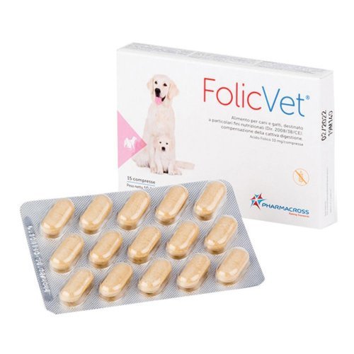 FOLICVET Alimento per cani e gatti problemi di digestione 15 compresse