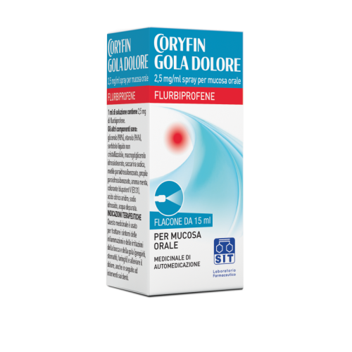 CORYFIN GOLA DOLORE spray mucosa orale 15 ml flurbiprofene CORYFIN GOLA DOLORE spray mucosa orale 15 ml flurbiprofene