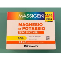 MASSIGEN MAGNESIO POTASSIO Zero zuccheri indicato per diabetici 24 bustine + 6 omaggio
