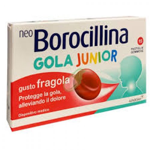NEOBOROCILLINA GOLA JUNIOR per mal di gola nei bambini 15 caramelle gusto fragola