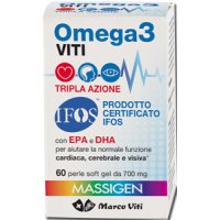 Massigen Omega 3 Viti Tripla Azione integratore per le funzioni cerebrali e visive 60 perle