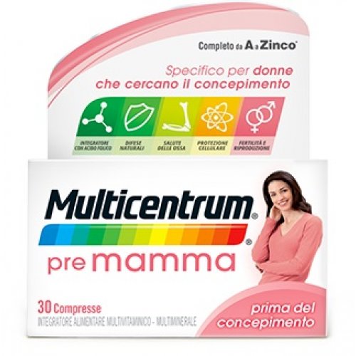 MULTICENTRUM PRE MAMMA integratore multivitaminico completo per la futura mamma 30 compresse