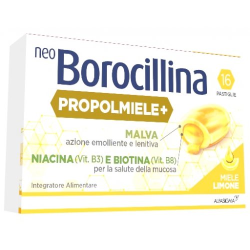 NEOBOROCILLINA Propolmiele lenitivo naturale del mal di gola miele limone 16 pastiglie