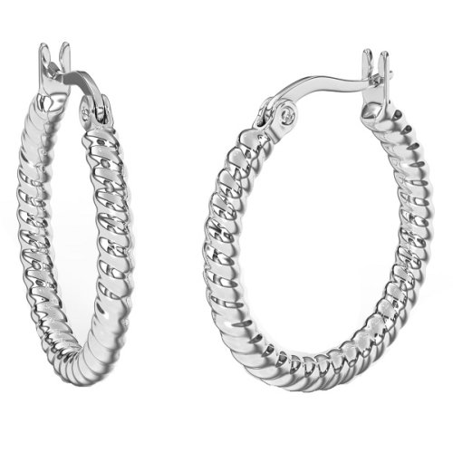 BJT408 ORECCHINI HOOP/CRISTALLI BIANCHI 25MM STAINLESS STEEL