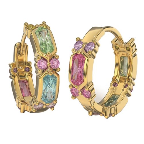 BJT415 ORECCHINI RING/CRISTALLI MULTICOLOR 19MM GOLD PLATED