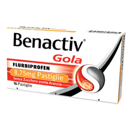 BENACTIV GOLA 16 pastiglie 8,75 mg antinfiammatorio del cavo orale gusto arancia senza zucchero