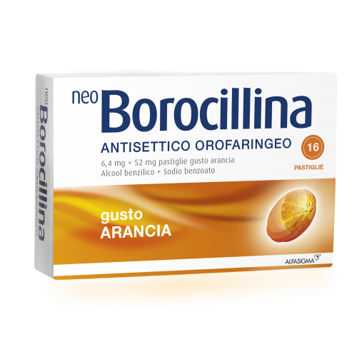 NEOBOROCILLINA ANTISETTICO OROFARINGEO*16 pastiglie 6,4 mg + 52 mg arancia
