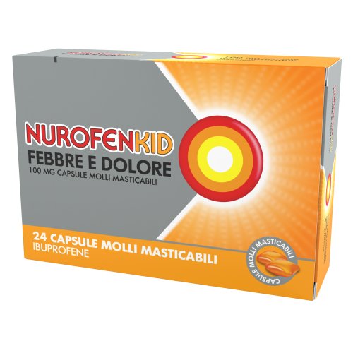 NUROFENKID FEBBRE E DOLORE*24 cps molli masticabili 100 mg NUROFENKID FEBBRE E DOLORE*24 cps molli masticabili 100 mg